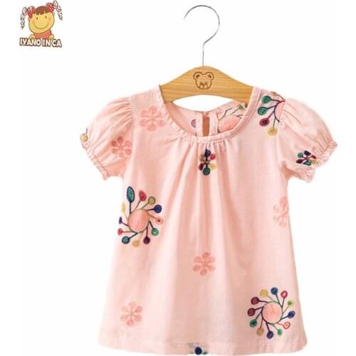 Summer Children Kids Clothing Floral Cotton T-shirt White Color Tops Baby Girls Casual Clothes Tassels Loose Tees Blouse