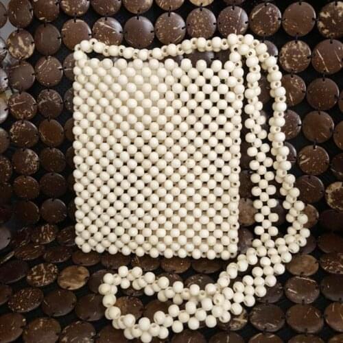 Beige color summer ladies' wood bead bag, casual Shoulder Bags for iphone plus or other mobile holding