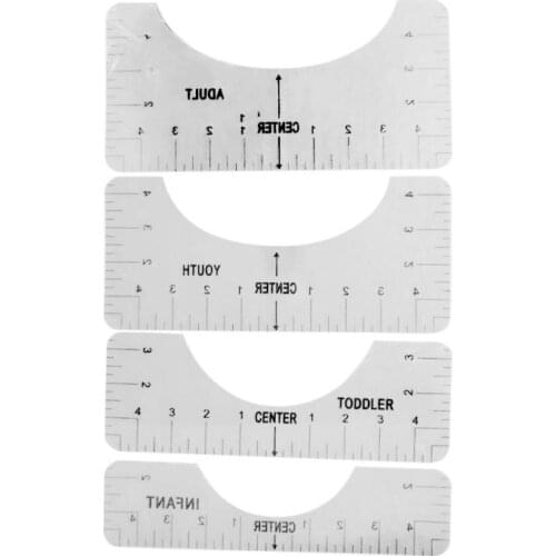 Four-in-one T-shirt ruler and neckline ruler 4 sets of transparent models Easy to use T-Shirt Placement Ruler Sturdy Soft Ruler