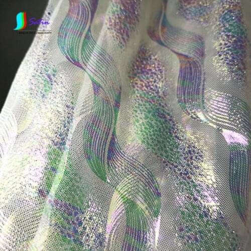 Fashion Laser Glitter Wavy Gradient Stripe Perspective Soft Mesh Fabric DIY Home Doll Dress headwear Photo Background Fabric