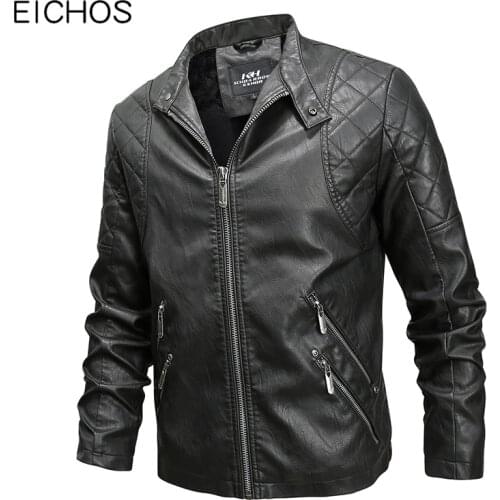 Men Leather Jacket Vintage Black Classic Biker Motorcycle Jacket Coat Fashion Zipper Pocket PU leather Velvet Winter Men Clothes