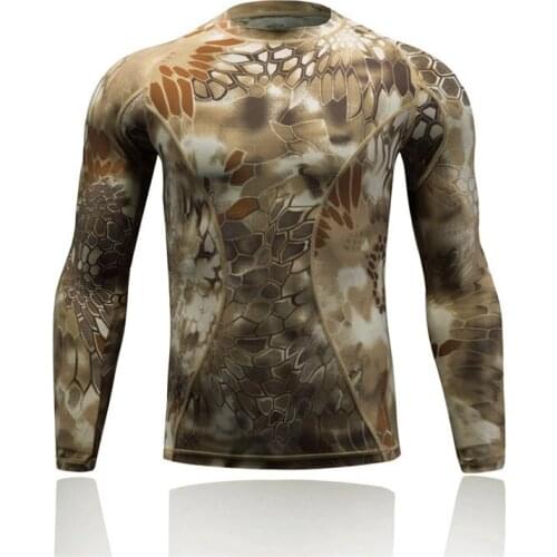 Men Summer Outdoor Sports Training Camouflage Elastic Tights Quick Drying Long Sleeves Underwear Tactical Military Combat Shirt