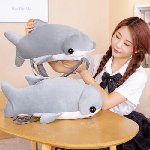 55cm Plush Backpack Hammerhead Shark Plush Toy Simulation Grey Shark Stuffed Doll Soft Student School Bag for Children Kids Gift