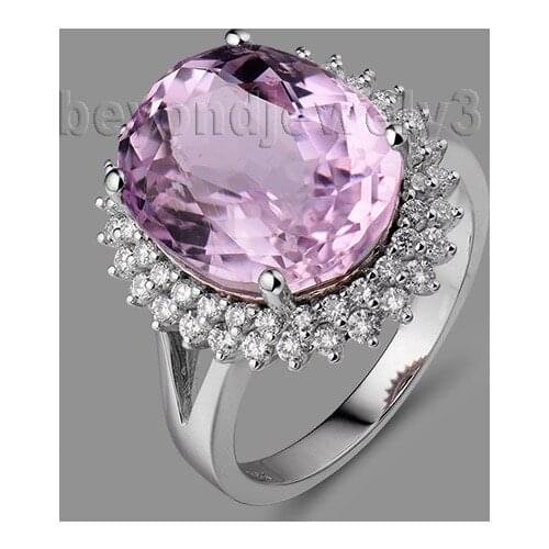 New 18Kt White Gold Diam Pink Kunzite Ring Romantic Engagement Ring Oval 9x13mm WU225
