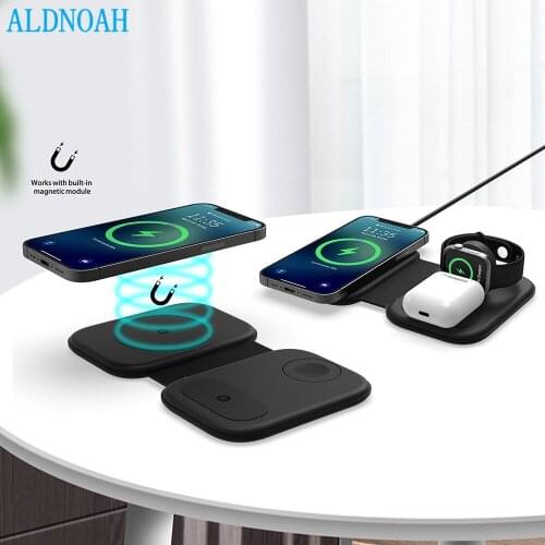 New 3 In1 Dual Magnetic Wireless Charger For iPhone 13 12 Pro Max Mini 11 Xs X 8 Charger 15W Fast Charging For AirPods Watch