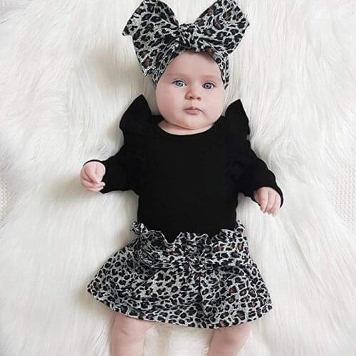 0-12M Pudcoco Baby Girls Clothes 2019 New Autumn Newborn Toddler 3pcs Long Sleeve Black Tops Leopard Mini Skirt Christmas Dress
