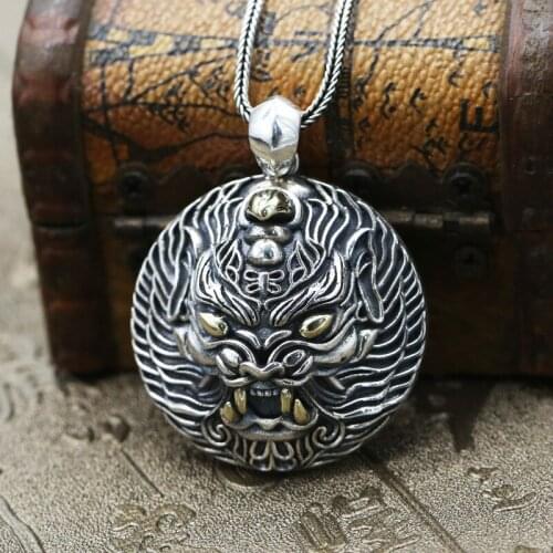 Wholesale S925 Sterling Silver Jewelry Retro Thai Silver Domineering Mens Personality Tag Lucky Skull Pendant Generous Gifts