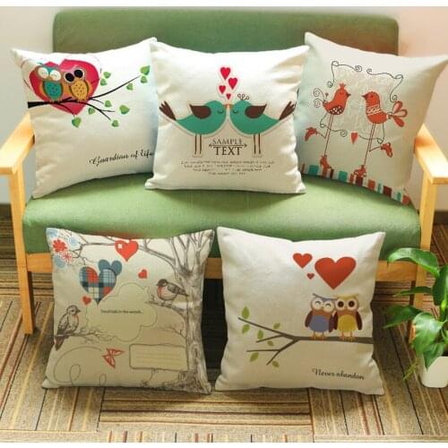 Couple Bird and Owl Romantic Tree Warm Family Pattern Cushion Pillowcase Home Decoration Sofa Throw Pillows Cojines almofada