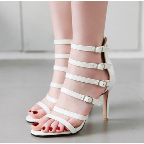 Sexy Women Sandals Buckle 10cm High Heels Gladiator Sandal Female Straps Fashion Summer Party Wedding Shoe Woman Large Size