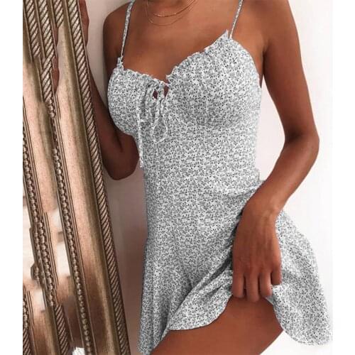 Plus Size Floral Ruffles Drawstring Mini Dress Summer Beach Clothes Y2K 5XL Sexy Boho Spaghetti Strap V-neck Dresses Clubwear