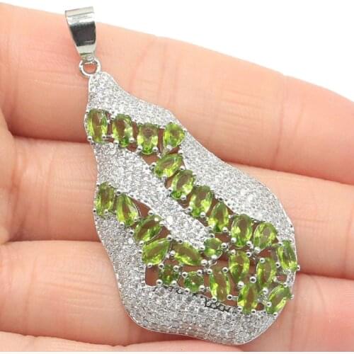 56x28mm 2020 New Designed Long Big Created Green Peridot CZ Womans Jewelry Making Silver Pendant