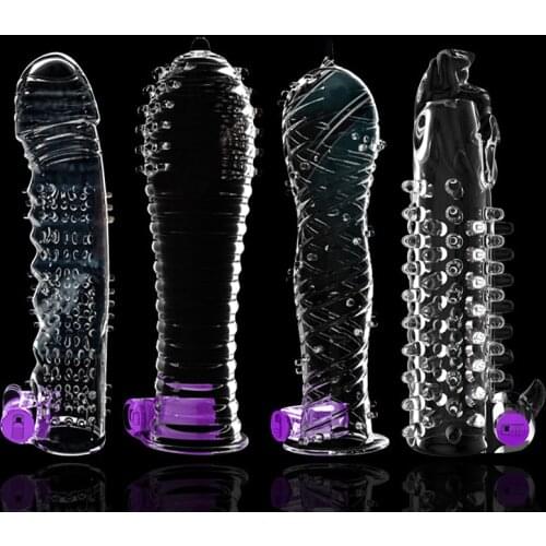 Crystal Reusable Condoms Delay Ejaculation Penis Sleeve Vibrating Penis Extender Condom Enlargement Adult Sex Toys for Men