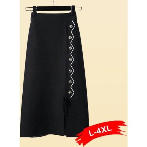 Size Button Luxury Plus Jacquard Knitting Pencil Skirts 5XL Autumn Winter Warm Thick Front Split Straight Mid Sweater Knit Skirt