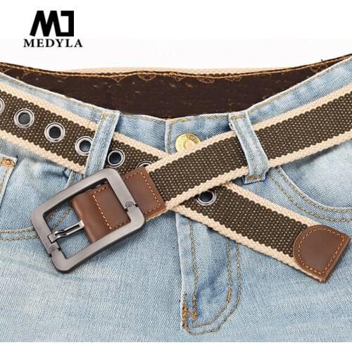 MEDYLA Mens Canvas Belt Pin Buckle Belt Simple Personality Influx Youth Student Jeans Belt Knitted Casual Striped Belt
