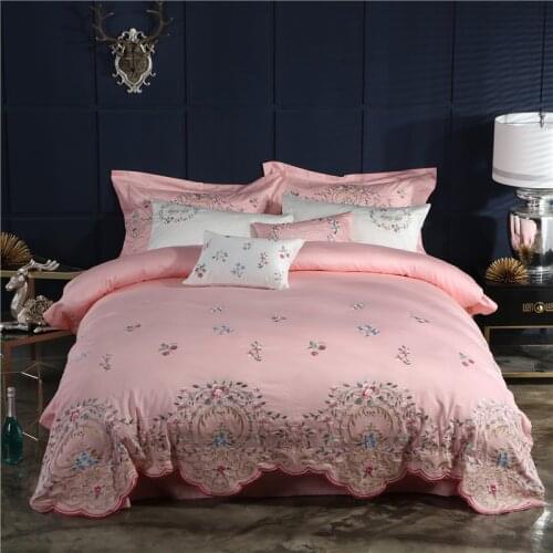 Egyptian cotton Tribute Silk Embroidered Luxury Duvet Cover Sets Sheet Pillowcase Bedlinen 4pcs Queen King Size Bedding Sets