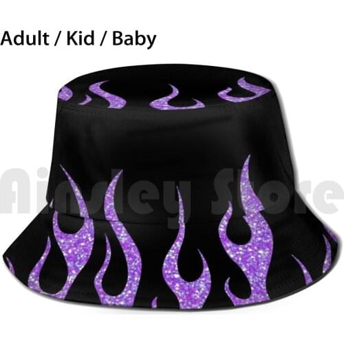 Purple Glitter Flames Sun Hat Foldable UV Protection Flame Fire Y2K 2000S 90S Aesthetic Cute Retro Tumblr 2000S 80S