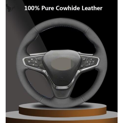 Hand-stitched Black Genuine Leather Steering Wheel Cover for Chevrolet Malibu XL 2016 2017 Equinox 2017