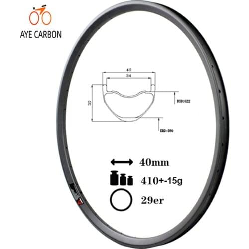 Super light 29inch MTB carbon fiber rims 40mm wide 30mm deep carbon mountain bike rims hookless and tubeless ready for AM