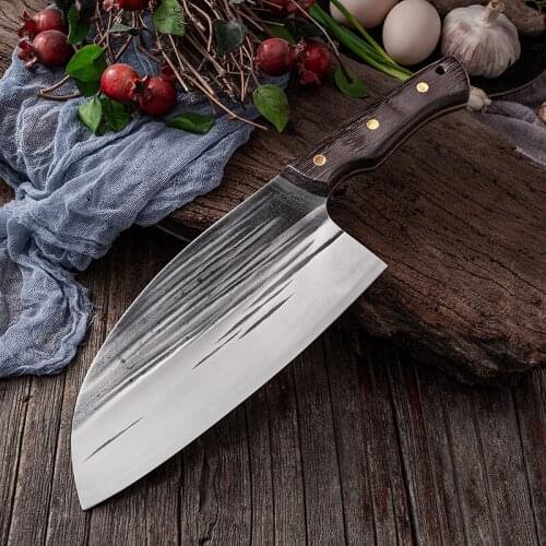Traditional Handmade Forged Kitchen Knife Hammer Stainless Steel Cutter Chefs Chopper Cooking Knives Meat Slicer Butcher Knife