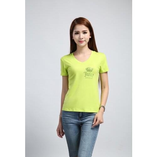 JUICY LOVERS Brand Fashion Slim Summer Women T-Shirt Green Red Black Blue Letters Short Sleeve Casual Shirts V-Neck Women Tops