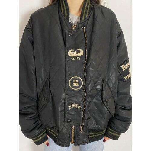 B-TOTO American Retro Black Embroidered Diamond Thickened Baseball Padded Jacket Womens Tide Ins Autumn And Winter Jacket 2021