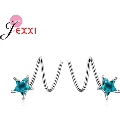 New Personality Design Real 925 Sterling Silver Earrings For Women Trendy Blue Stars Stylish Wedding Party Brincos