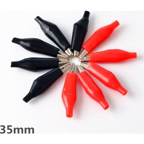Hot 10Pcs 35mm black red soft plastic coating test probe, alligator clip, crocodile test clip