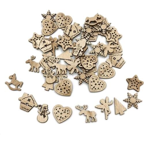 20pcs Natural Cutouts Hollow Heart Deer Shape Wood Wooden Decorations Embellishment for DIY Craft Wedding Xmas Decor