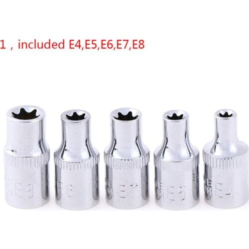 5PC 1/4 Inch Torx Star Bit Female Socket Set E4,E5, E6,E7, E8 Star Socket Set Hand Tools Set Hand Repair Tools