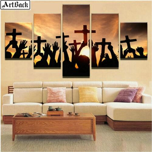 5pcs diy diamond painting cross christian picture full square drill mosaic artwork 3d round embroidery sticker