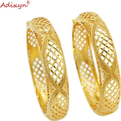 Adixyn 2pcs/lots African Bangles for Women Gold Color Cuff Bracelet Dubai Jewelry Ehiopian Party Girlfriend Gifts N102613