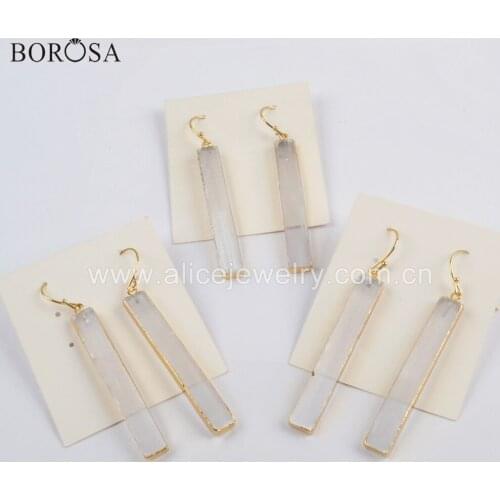 BOROSA 6pairs Rectangle Shape Gild Transparent Selenite Stone Drop Earrings High End Look Femme Jewelry G1777