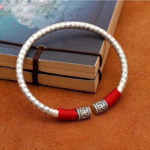 New Heart Sutra Zodiac Year Bracelet Valentine Silver Men and Women Art Ethnic Style Silver Bracelet Red String Birthday Gift