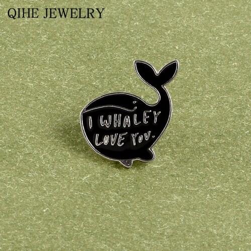 Black Whale Pin Ocean Animal Enamel Pin Button Love You , Whale Cartoon Custom Badges Lapel Brooch for Women Men Fashion Jewelry
