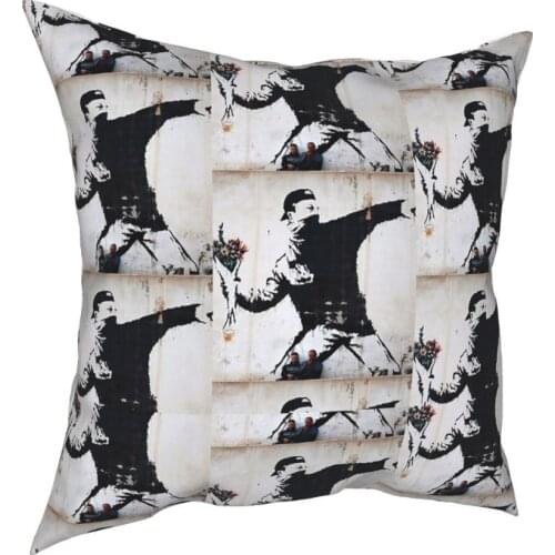 Flower Rebellion Banksy Square Pillow Case Decorative Pillow Rage Flower Bomber Stencil Creative Pillowcase
