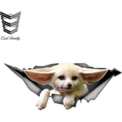 EARLFAMILY 15cm x 6cm Funny Fennec Fox Car Stickers Creative Modified Stickers Waterproof 3D Car Styling Stickers Decoration