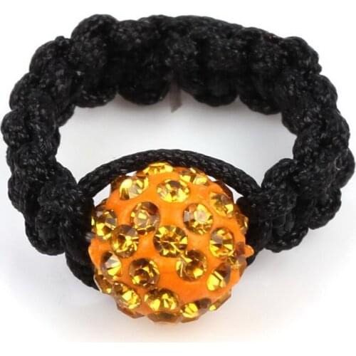 Handmade Elastic Black String Braided Disco Rhinestone Crystal Ball Shamballa-ball Rings for Women Fashion Party Female Jewelry