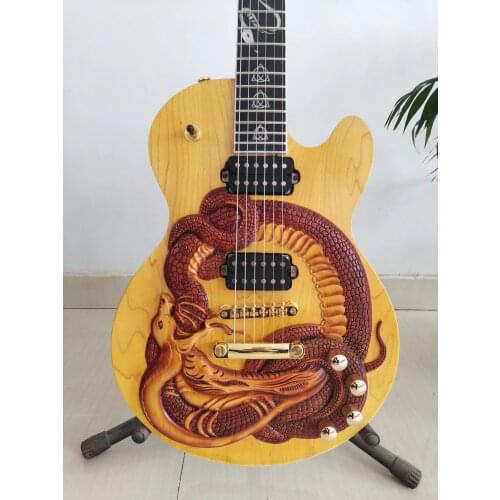 Hand drawn and carved gold giant snake electric guitar