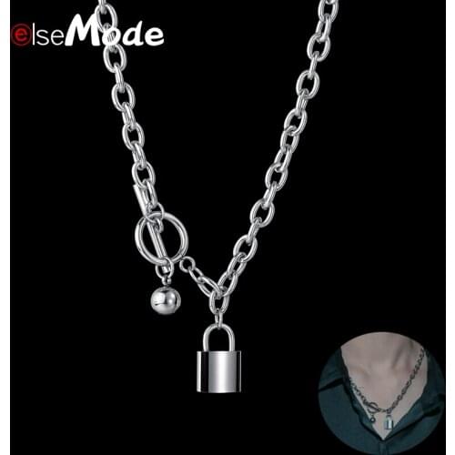 ELSEMODE Punk Stainless Steel Padlock Key Ball Pendant For Men Women New Design Jewelry Gift
