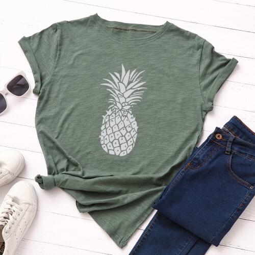 Graphic Tees for Women Cotton Short Sleeve Tee Woman T-Shirts Female Shirt Tops Summer Casual Clothes Fruit Pineapple Print Top