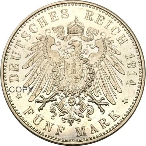 German States Anhalt Dessau 1889 1914 5 Mark Friedrich II Silver Wedding Brass Plated Silver Copy Coin