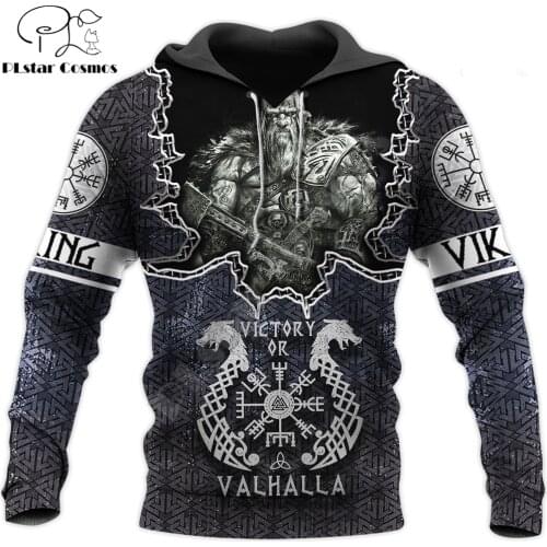 Tattoo Fashion Mens Viking God hoodies 3D printed Victory or Valhalla Sweatshirt Harajuku Streetwear Unisex Tracksuit DW0115