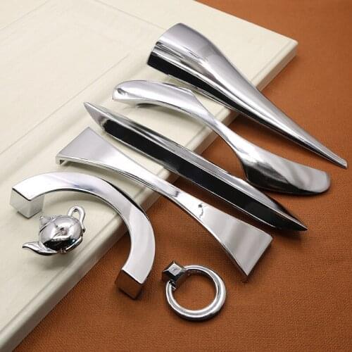 JD Modern Bright Chrome Zinc Alloy Handle Art Drawer Wardrobe Cabinet Silver Creative Furniture Handle Door Knob Hardware