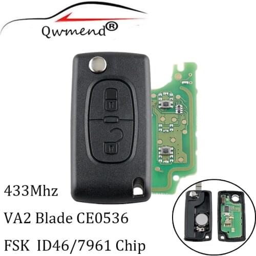 2Buttons VA2 Blade 433Mhz&PCF7961 chip Complete Remote Key For CITROEN C2 C3 C4 PICASSO 2005-2011 CE0536 ASK signal