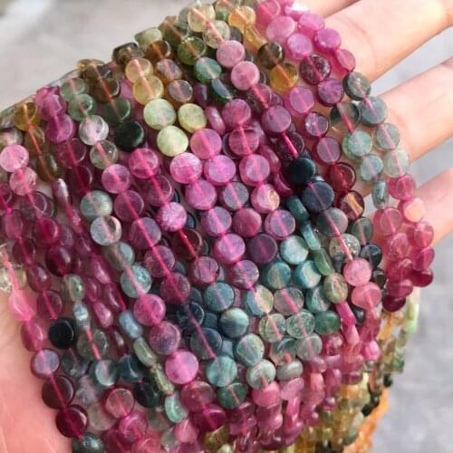 Natural tourmaline 5-7mm round coin Gemstone beads for 925 sterling silver Jewelry Making Necklace Bracelet 15inch ICNWAY