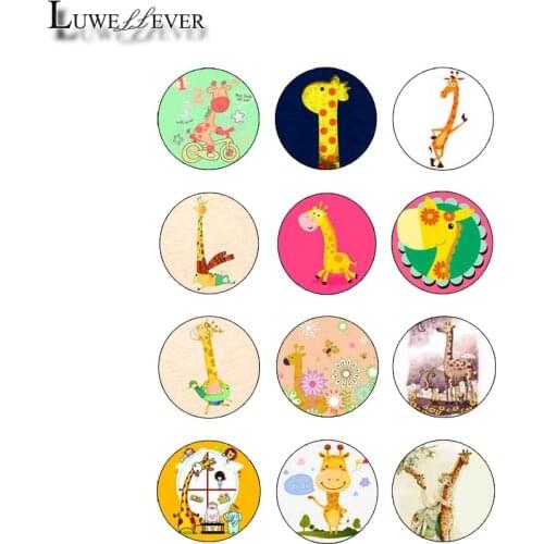 10mm 14mm 16mm 12mm 20mm 25mm 367 12pcs/lot Giraffe Mix Round Glass Cabochons Jewelry Findings 18mm Snap Button Charm Bracelet