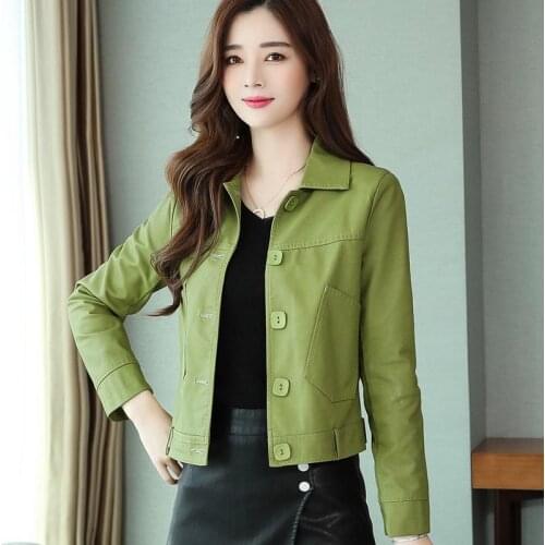 2021 Spring Autumn New Women Pu Faux Leather Jacket Solid Short Slim Punk Female Motorcycle Jackets Outwear Coat 4 Colors Y595