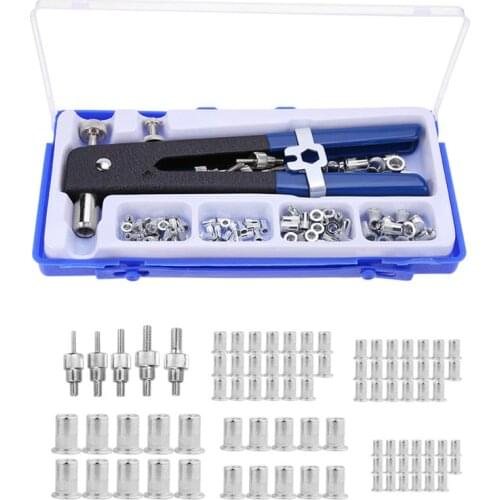 1 Set M3-M8 Blind Hand Rivet Nuts Threaded Insert Rivet Tool Riveter Gun with Rivnut Nutsert Riveting Kit Household Repair Tools