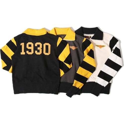 BOB DONG 1930 Vintage Racing Jersey Mens Cotton Patchwork Striped Sweatshirts
