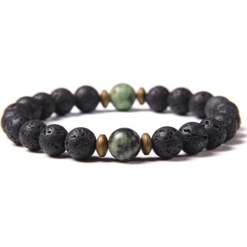 Men Bracelets Natural Black African Turquois Volcanic Lava Stone Beads Bracelet Buddhism Spacer Charm Pulsera Women Yoga Jewelry
